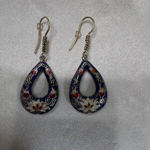 Blue Floral Teardrop Cloisonné Earrings